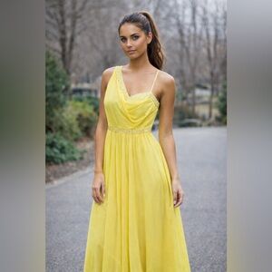 NWT BCBGMaxAzria Yellow One-Shoulder Maxi Dress Size 6 Canary Yellow Beaded WOW